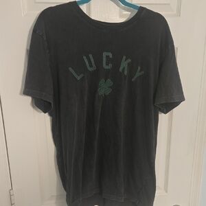 Lucky Brand Black Short Sleeve Tee with Green Clover Graphic